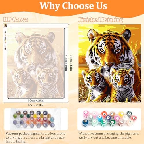 AIRDEA Tigers Paint by Numbers for Adults Beginner,Family of Tigers Painting by Number Kits on Canvas,Frameless,16x20in DIY Acrylic Painting,Home Wall Decor - Image 3