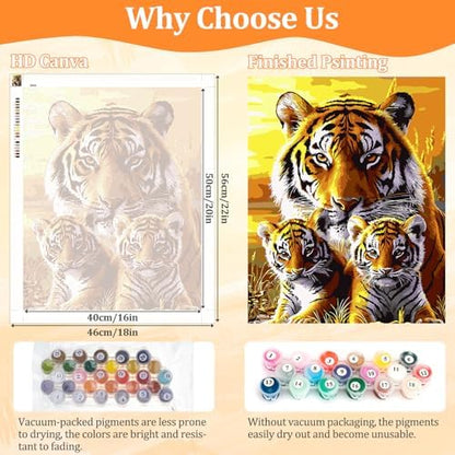 AIRDEA Tigers Paint by Numbers for Adults Beginner,Family of Tigers Painting by Number Kits on Canvas,Frameless,16x20in DIY Acrylic Painting,Home Wall Decor - Image 3