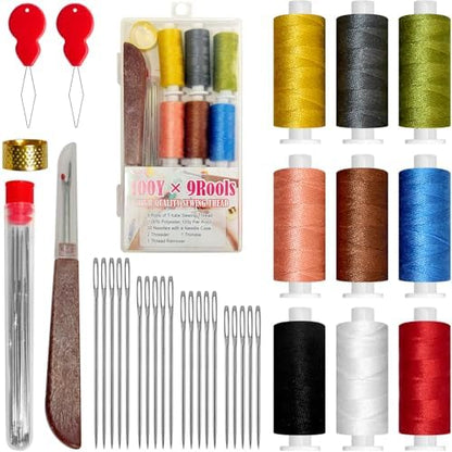 QCZKB Sewing Kit with Plastic Box Portable Sewing Supplies for Home Traveler, Contains Thread, thimbles, Seam Ripper，Needles,Needle threaders by QCZKB