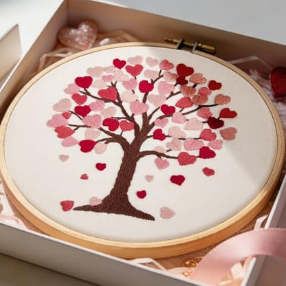 Love Heart Tree Embroidery Kits for Beginners Adults, Valentine's Day Hand Embroidery Kits, Cross Stitch Kits for Adult Anniversary Valentine's Gift, Entire Set of Embroidery Supplies & Video Tutorial - Image 2