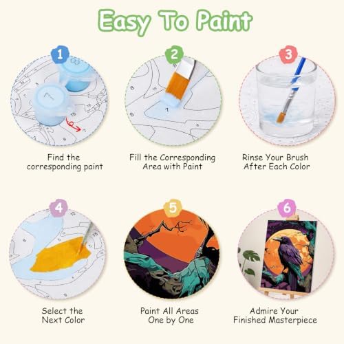 Spandrel Gothic Raven Paint by Number Kits for Adults, Halloween Paint by Number Kits on Canvas, DIY Acrylic Oil Full Moon Painting by Numbers Gitfs for Home Wall Decor, 8x12in - Image 7