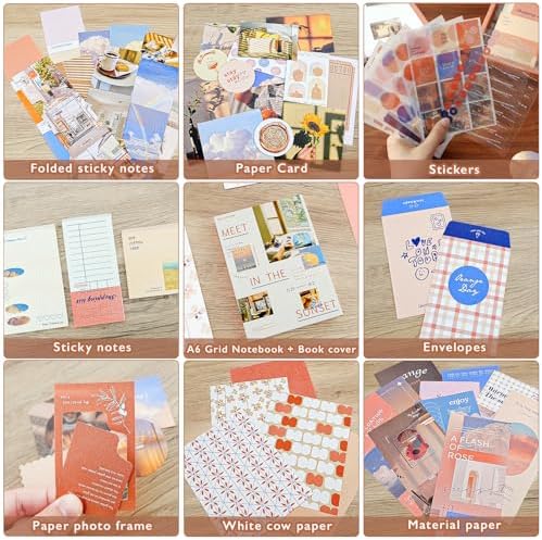 Scrapbooking Supplies Kit, A6 Grid Notebook, Aesthetics Junk Journal Kit - Image 5
