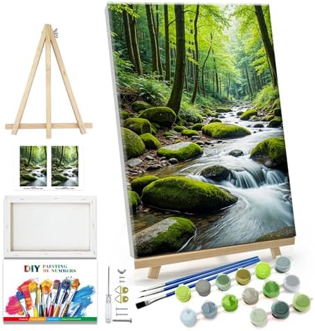 JOOZ Paint by Numbers Kit for Adults with Frame Landscape Paint by Number with Easel Forest Adult Paint by Number Kits Framed Canvas Tree Oil Painting Kits for Gift Home Wall Decor 8x12 Inch by Jooz