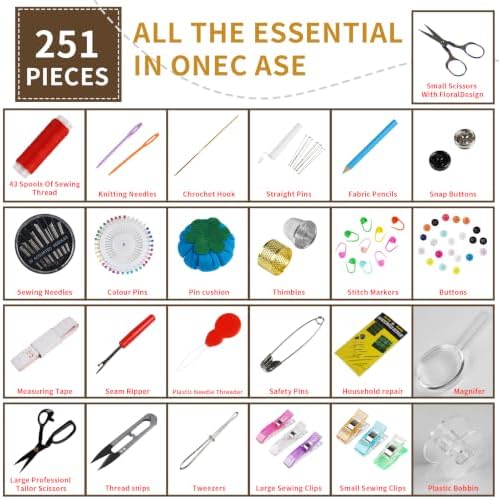 YAJUYANG 251 Pcs Sewing Kit for Adults, Professional Needle and Thread Kit with Heavy Duty Fabric Scissors & Yarn Snips, Complete Portable Travel Sewing Kit for Home, Emergency Repair, Beginners Gift - Image 3