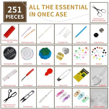 YAJUYANG 251 Pcs Sewing Kit for Adults, Professional Needle and Thread Kit with Heavy Duty Fabric Scissors & Yarn Snips, Complete Portable Travel Sewing Kit for Home, Emergency Repair, Beginners Gift - Image 3