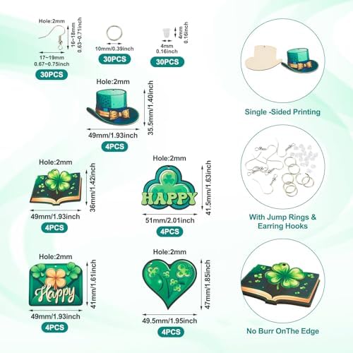 EEE ELECRELIVE 20Pcs St. Patrick's Day Earring Set Green Shamrock Charms Wood Dangle Earrings Bulk Green Leaf Wooden Pendants Shamrock Charms with Earring Hooks for Women Jewelry - Image 4