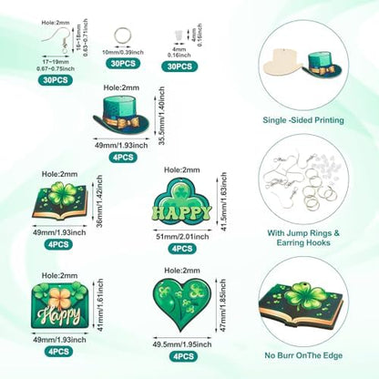EEE ELECRELIVE 20Pcs St. Patrick's Day Earring Set Green Shamrock Charms Wood Dangle Earrings Bulk Green Leaf Wooden Pendants Shamrock Charms with Earring Hooks for Women Jewelry - Image 4