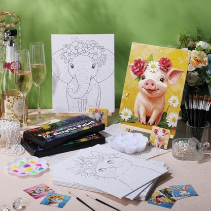 Cholemy 36 Pcs Paint and Sip Kit Gift for Adults 8''x10'',Flower Animals - Image 2