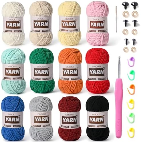 12 Pack 42.3oz/1572yds Bulky Multicolor Yarn Set, Plush Chenille Blanket Yarn for Crocheting, Fluffy Velvet Yarns for Crochet, Fuzzy Baby Yarns for Crocheting Soft, Crochet Amigurumi B by OMoiut
