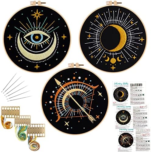 Louise Maelys 3 Pack Celestial Tarot Embroidery Kit Moon Evil Eye by LouiseMaelys