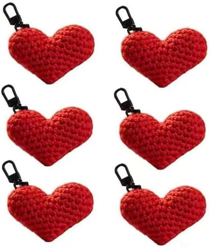 FACE N FACE DIY Crochet Heart Keychain Kit for Beginners – 6 Pack Valentine's Day Red Yarn Heart Keychains with Hook, Yarn & Instructions – Easy Beginner Knitting Craft Gift Set for Adults by FaceNFace