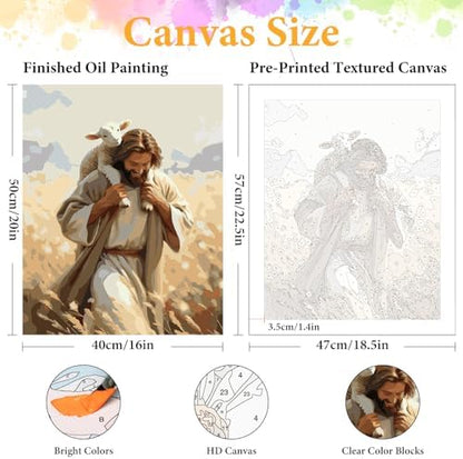 Okarina Paint by Numbers Kit for Adults, Jesus & Lamb Design, 16x20 Inch - Image 2