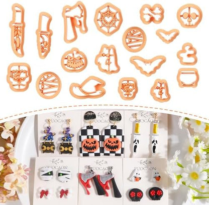 Puocaon Halloween Polymer Clay Cutters - 18 Pcs Horror Ghost Bat Halloween Clay Cutters for Polymer Earrings Jewelry Making Thriller Movie Design by PuocaonPolymerClayTools