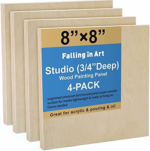 Falling in Art 4 Pack 8x8’’ Unfinished Birch Wood Panels Kit for Painting by FallinginArt