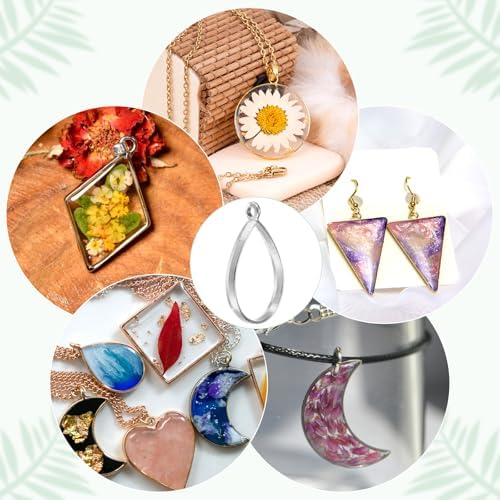 M METERXITY 20-Pack Open Bezels for Resin, Teardrop Shape Open Back Bezel Pendants for Resin Jewelry Making/DIY Earrings Necklace, Alloy Hollow Frame Pendants [Silver Tone] - Image 5