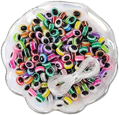 200pcs Oval Evil Eye Beads Handmade Resin Lampwork Bead 10mm Charms Spacer Beads with Elastic Rope for Bracelets Necklace Jewelry Craft Making (Oval-Multi-Color) - Image 3