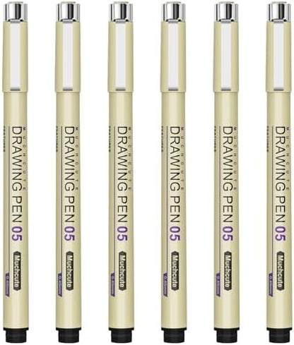 Muchcute 05 Fine Point Writing Pens: 6 Black 0.45mm Smooth No Bleed Bible by Muchcute