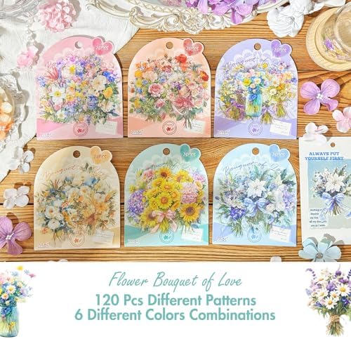 OKUPAN 120Pcs Flower Stickers for Scrapbooking Supplies, Transparent Scrapbook Stickers for Journaling, Card Making Supplies, Planner, DIY Craft, Wedding Invitations - Image 3