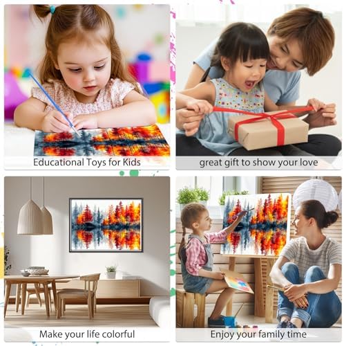 EOBROMD Framed Paint by Numbers Kits for Adults with Wooden Easel, Landscape Tree DIY Paint by Numbers Kits for Beginner, Painting on Stretched Canvas, Oil Crafts Home Decor Gift 14x10 Inch - Image 4