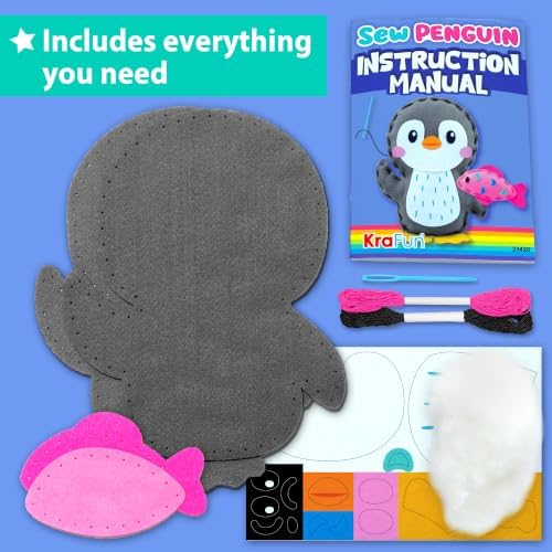 KRAFUN Beginner Sewing Kit, Sew Penguin & Fish, Pre-Cut Felt, Kids Ages 5+ - Image 2