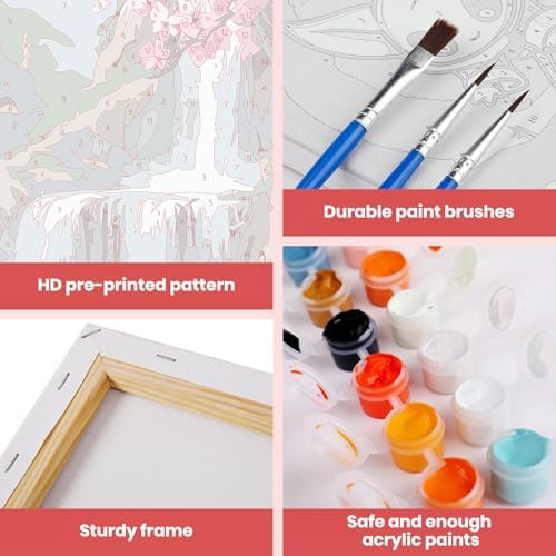 MXJSUA Flowers Tree Waterfall Framed Paint by Numbers for Adults Beginners, Easy Adults' Paint-by-Number Kits on Canvas with Easel, Acrylic Number Painting Crafts Gifts for Home Decor, 8x12 inch - Image 4