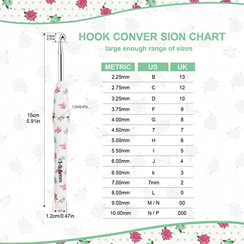 BCMRUN Crochet Gifts, 14pcs Flower Pattern 2.25mm-10mm Soft Grip Metal Crochet Hooks for Crocheting & Knitting, Weave Yarn Craft Kits (White) - Image 2