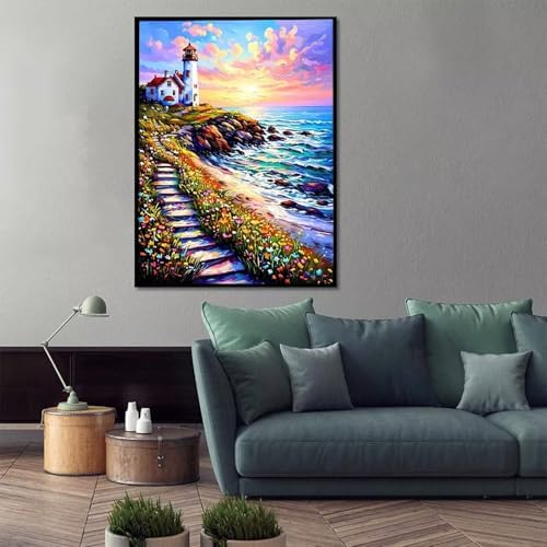 Lighthouse Paint by Numbers Kit for Adults Sea Paint by Numbers, DIY Acrylic Watercolor Oil Painting Kits for Adults Beginners with Brushes, Hobbies for Women for Home Wall Decor, Gifts 20x26 in B-56 - Image 2