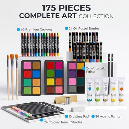 TMOL Art Supplies, 175-Pack Deluxe Art Set Drawing Painting Kit with 2 Drawing Pads, Acrylic Paints, Colored Pencils, Crayons, Art Kit in Wooden Case, Gift for Artist, Adults, Teens and Kids - Image 2