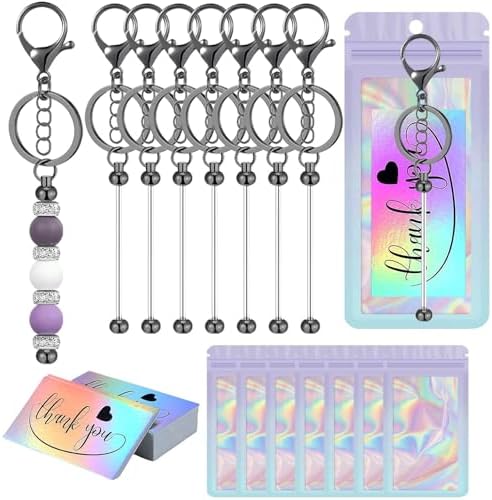 42/84/126 Pcs Beadable Keychain Bars Bulk Blank DIY Beaded Keychain Making Supplies with Bag Thank You Card by Unknown