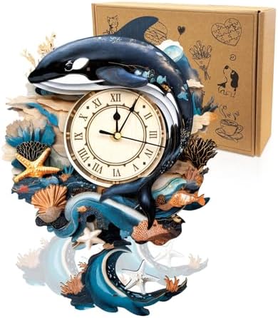 3D Wooden Puzzles for Adults-Killer Whale Clock Puzzle-Adult Craft by Cutywood