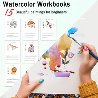 Watercolor Workbooks for Adults Beginners & Teens, 16 Colors 15 Beautiful Paintings, Pre-Outlined Designs, Easy Watercolor Art Book（Forest） - Image 2