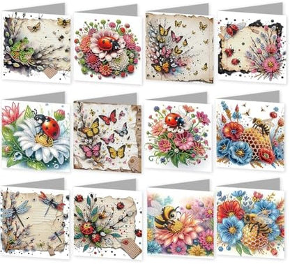 jinglinhh 12pcs Diamond Art Painting Ladybug Bee Butterfly Insect Flower Greeting Cards with Envelopes, DIY Card Making Kits for Adults, Diamond Art Christmas Cards for Holiday Gifts by Unknown