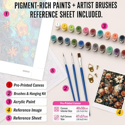 NXIKYO Butterfly Paint by Numbers Kit for Adults Beginner, Flowers Adult Paint by Number Kits on Canvas, DIY Acrylic Oil Easy Painting by Numbers for Home Wall Decor 16 X 20 inch (Without Frame) - Image 2