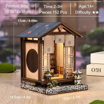 DIY Book Nook Kit, 3D Wooden Puzzle for Adults, Japanese Zen Garden Miniature House Model with LED Light, Creative Shelf Insert Decor & Arts Crafts Gift (Moss Lantern Harmony Garden) - Image 2