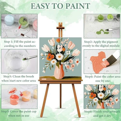 NAIMOER 4 Pack Flowers Paint by Numbers Kits for Adults Beginner with Wooden Framed, Color by Numbers on Canvas Painting Kits for Adults, Easy Paint DIY Acrylic for Home Wall Decor 8X8 Inch - Image 5