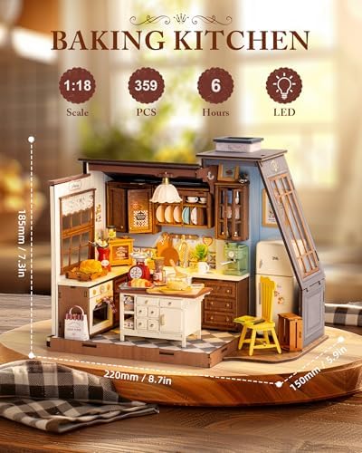 ROBOTIME DIY Miniature House Kit Dollhouse Kit for Adults Mini Tiny House Kit with Furniture Building Model Kit Crafts Creative Gift for Boys Girls (Baking Kitchen) - Image 4