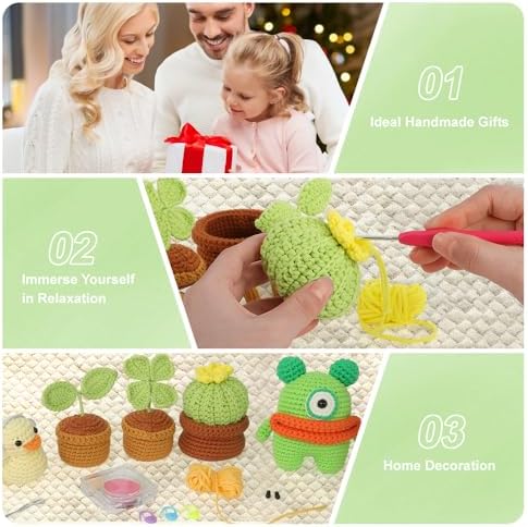 Autglint Potted Plant Crochet Kit for Beginners, Learn to Crochet Starter Kit with Pre-Started Yarn & Easy-to-Follow Video Tutorials, DIY Amigurumi Animal Kit for Adults Kids Gift - Image 6
