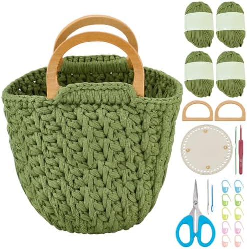 BEUNITONE Crochet Kit-Bag for Beginners, DIY Crochet Hook Kniting Kits for Adults Complete Green Tote Bag Kits with Yarn Hook Tools Supplies Set and Easy Step-by-Step Video Tutorials by BEUNITONE