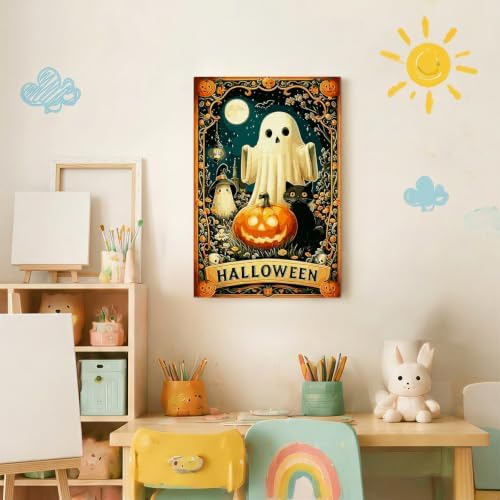 Spandrel Cute Halloween Ghost Paint by Number Kits for Adults, Black Cat Paint by Number Kits on Canvas, DIY Acrylic Oil Halloween Painting by Numbers Gitfs for Home Wall Decor, 8x12in - Image 3