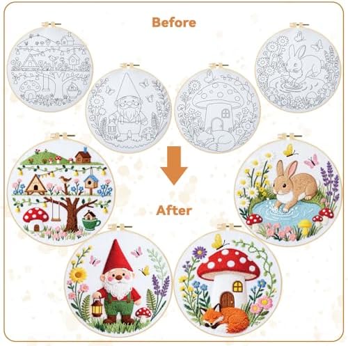 BEUNITONE 4 Set Embroidery Kit for Beginners, Fairy Tale Pattern Cross Stitch Kits, Needlepoint Kits for Adults with Instructions and Full Kit, Funny Hand Embroidery Patterns for Cloth and Home Decor - Image 4