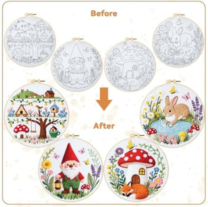 BEUNITONE 4 Set Embroidery Kit for Beginners, Fairy Tale Pattern Cross Stitch Kits, Needlepoint Kits for Adults with Instructions and Full Kit, Funny Hand Embroidery Patterns for Cloth and Home Decor - Image 4