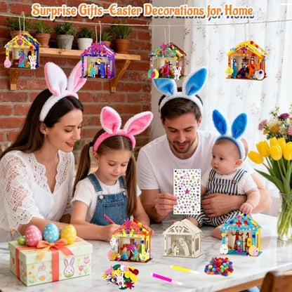 8Pcs Christian Easter Crafts Wooden House for Boy Girl & Adult, Religious Easter Activities DIY Kit with Jesus He Is Risen Egg Bunny, Spring Bible Art Gift for Basket Stuffers Party Favors Decor Bulk - Image 5