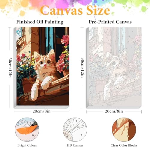 Okarina Framed Paint by Numbers Kit for Adults, Ginger Cat Decor 8x12 Inch - Image 2