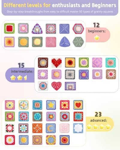 Katech Crochet Kit for Beginners, 50 Floral Granny Square Kits for Adults - Image 4