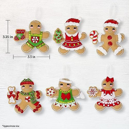 Bucilla Felt Applique 6 Piece Ornament Making Kit, Dressed Up Gingerbread, Perfect for DIY Arts and Crafts, 89644E - Image 2