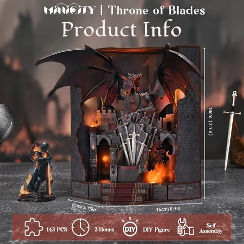 MiniCity Book Nook Kit - DIY Miniature House Kit for Adults and Teens, Dollhouse Booknook Tiny House Model Build Bookshelf Decor, Gifts for Family, Friends (Throne of Blade) - Image 2