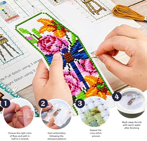 ORIGACH 6 Set Dragonfly & Flower Cross Stitch Bookmark Kit for Beginner - Image 4