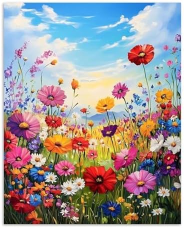 Alptiny Wild Flowers Paint by Numbers Kit for Adults Beginner, Colorful Floral Landscape Paint by Number Kits on Canvas, DIY Flower Oil Painting Kit for Relaxation & Home Decor, 16x20 Inch by Unknown