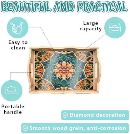 DOTSOPS DIY Diamond Painting Serving Tray with Handle for Adults 5D Diamond Art Kits for Beginners Full Drill Diamond Dots Gem Arts and Crafts Special Shape Living Room 12 x 16 Inches Mandala - Image 4