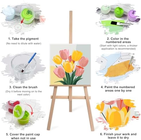 Lxmsja 4 Pack Bold Botanicals Paint by Numbers Kit for Adults, Easy Framed Paint by Numbers for Adults Beginner, DIY Acrylic Oil Painting Craft Kits for Home Wall Decor 8x8 inch - Image 7